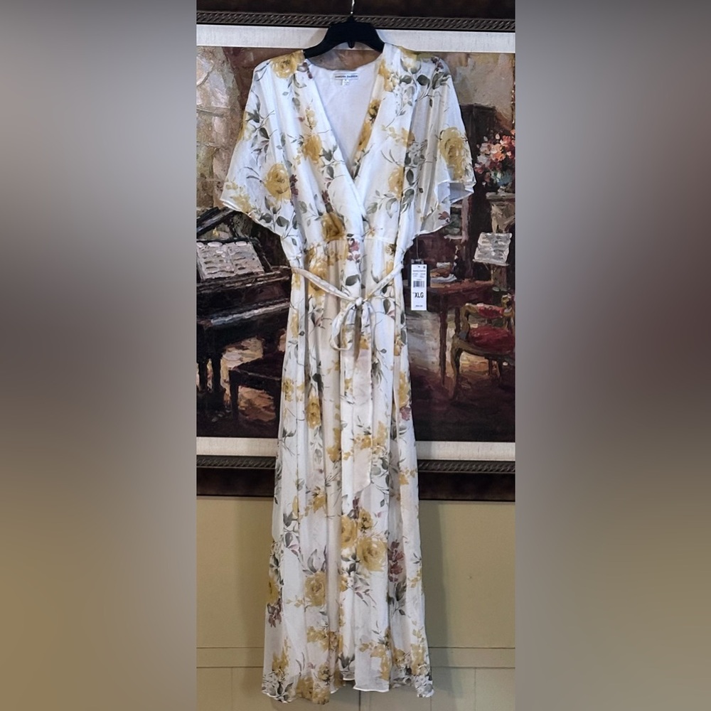 Sandra Darren White and Yellow Floral Maxi Dress